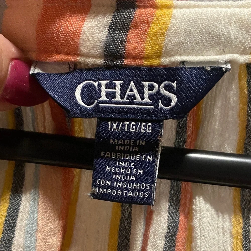 Chaps Women 1XL Striped Button Down Boho Top